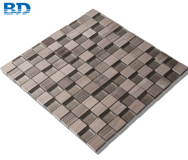 Time Texture Square Stone and Glass Mosaic (Beige)