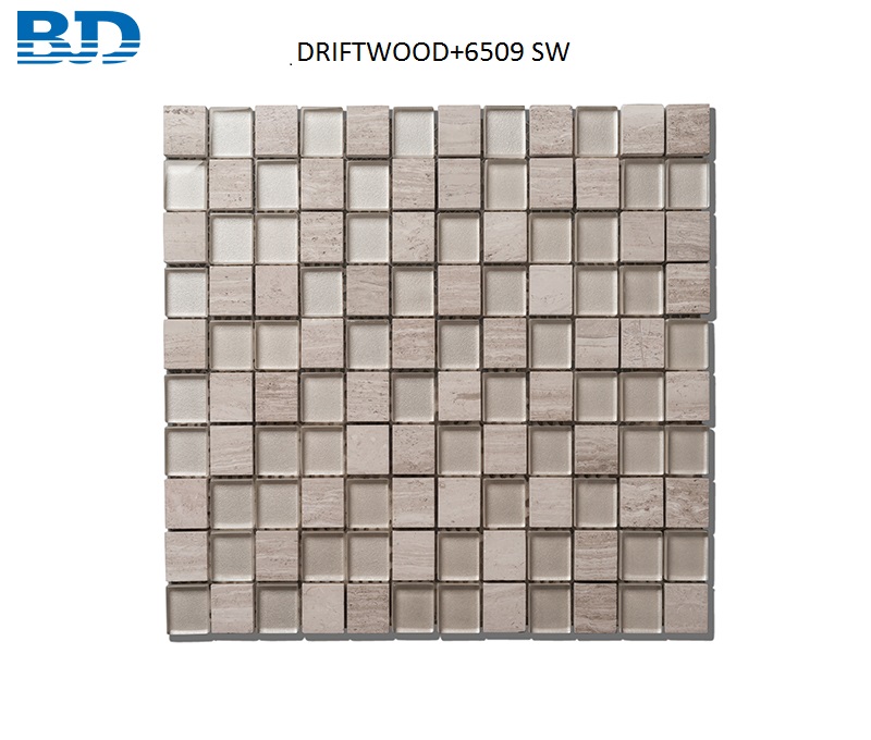 Time Texture Square Stone and Glass Mosaic (Beige)