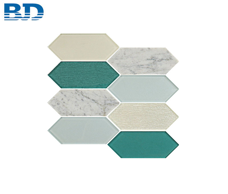 Textured Long Hexagon Stone and Glass Mosaic